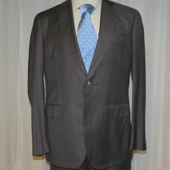 ISAIA Gregorio Super 160 Gray Striped Current Two Button Suit 44L - Picture 9 of 16